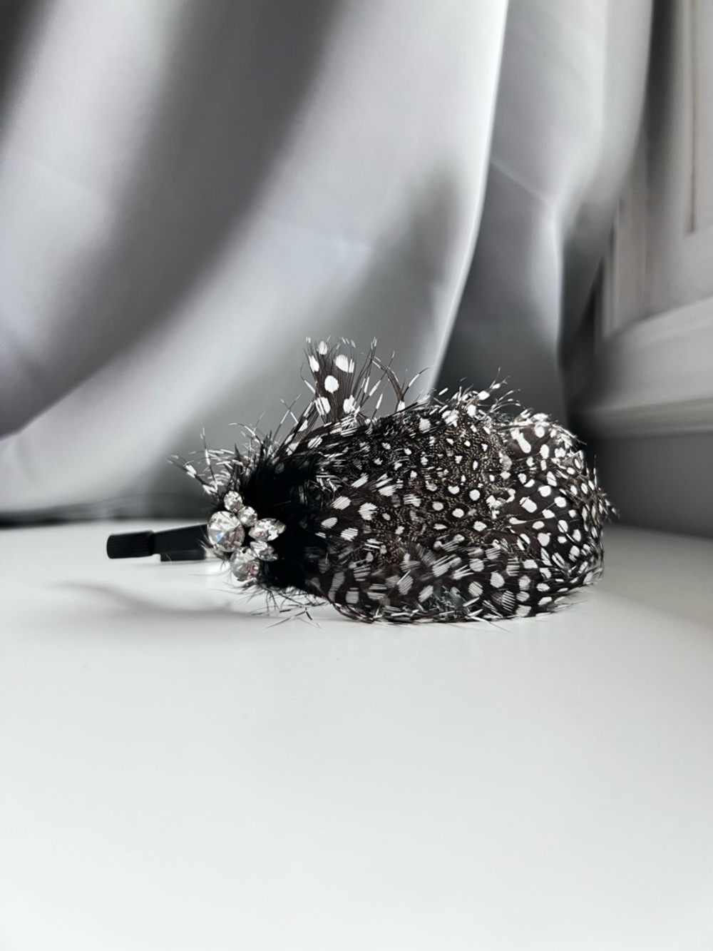 Black Feather Crystal Accent Headband